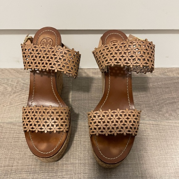 Tory Burch Wedges Sandals Platform Tan/Neutral - Picture 2 of 5